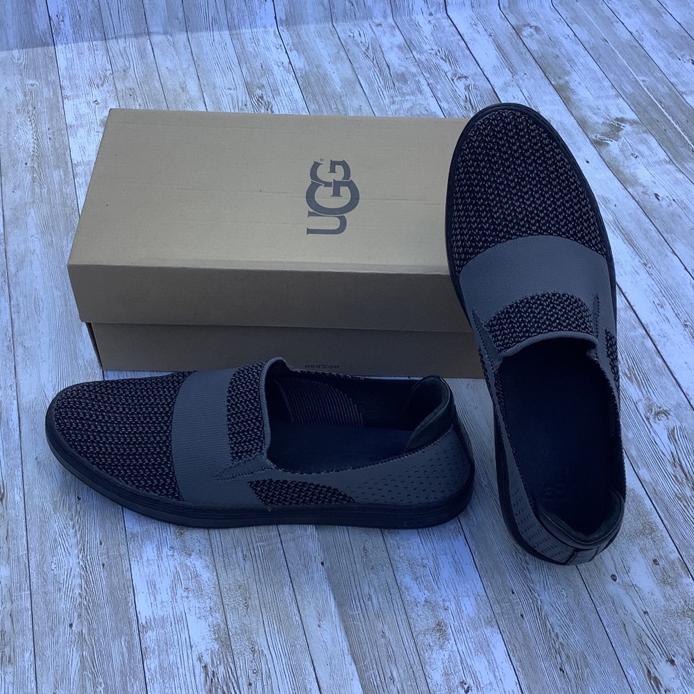 UGG Women's Sammy Slip On Black Gray Knit Hyper Weave Casual Sneakers Size 9.5